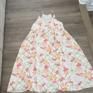Floral Rip Curl Dress Sundress White Pink Orange Size Large Maxi